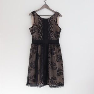 Black and Nude Sleeveless Lace Dress with scoop Neck